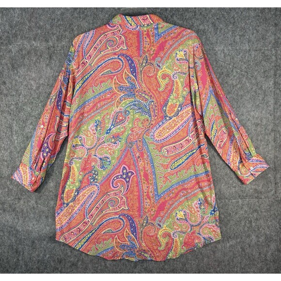 Lauren Ralph Lauren Womens Button Up Shirt Floral Paisley Black Label Tunic Sz L - Picture 6 of 11